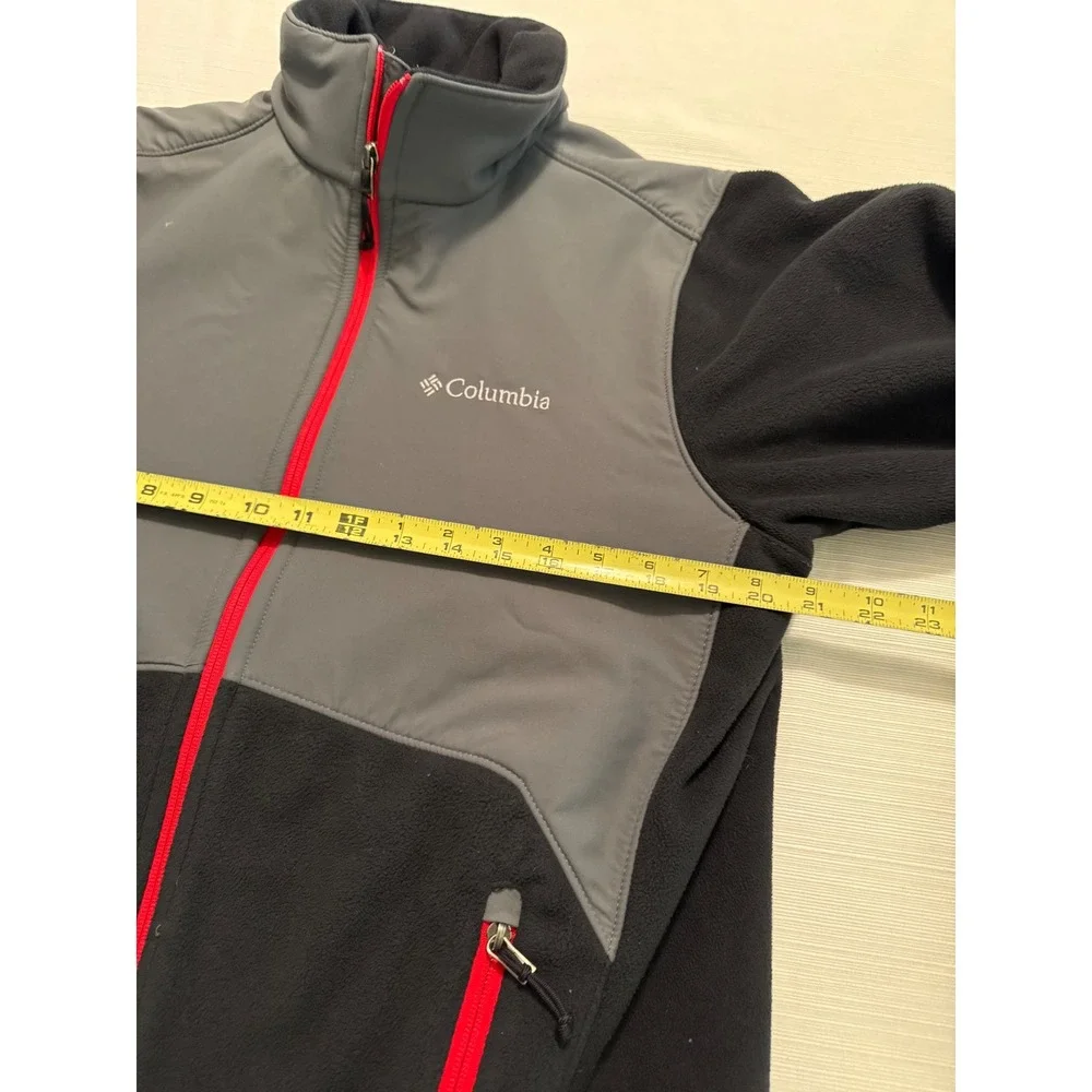Columbia Mens Fleece Softshell Jacket Grey Black Red Full Zip Medium